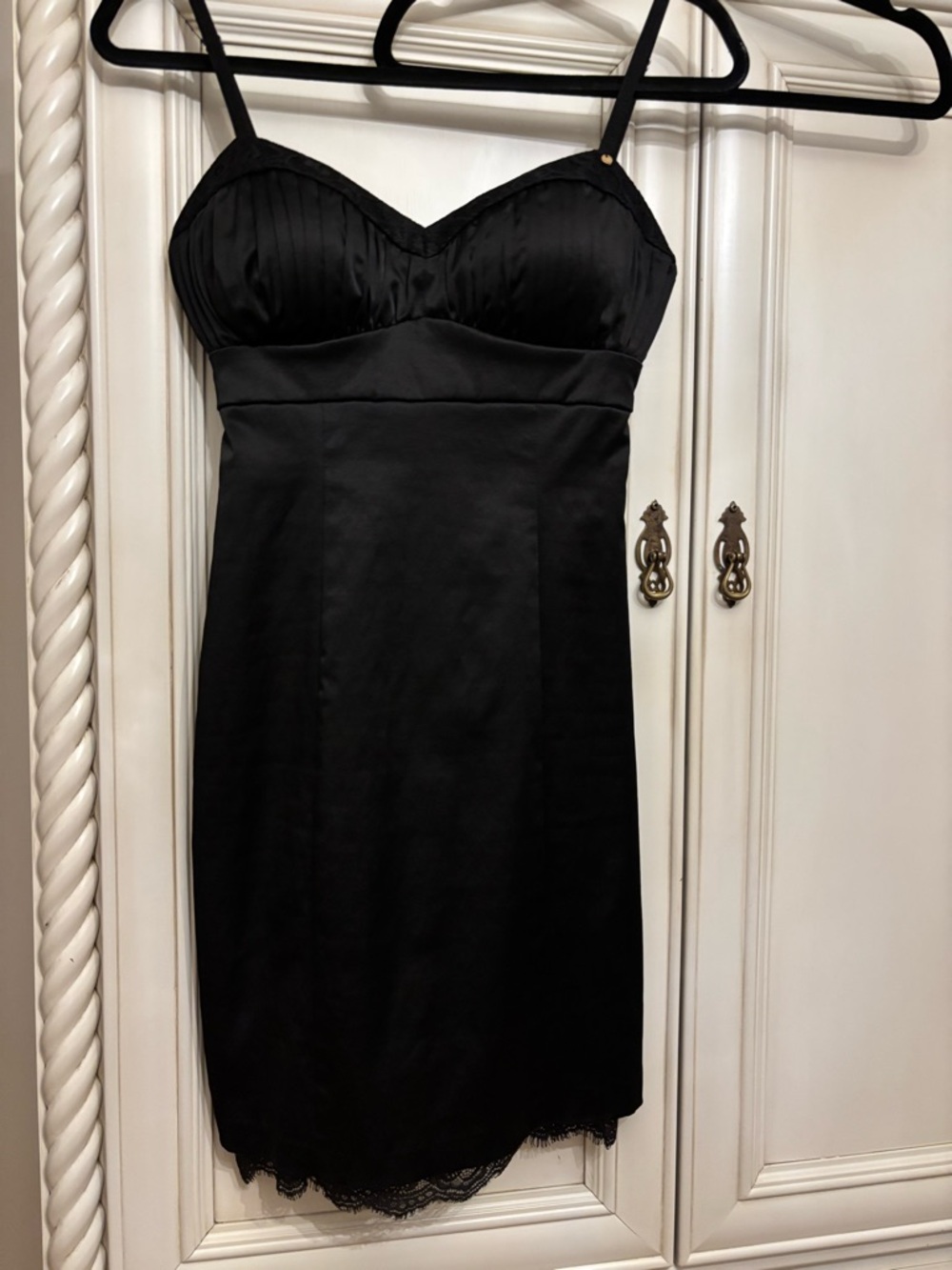 VINTAGE 90s Guess Black Satin Slip Mini Dress with Lace Trim